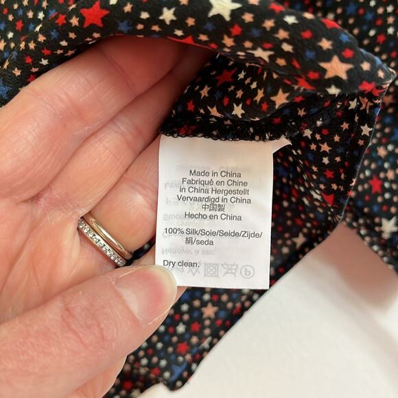 Madewell 100% Silk Ruffle Hem Wrap Top Size S Starry Night Boho Whimsigoth - Picture 7 of 10